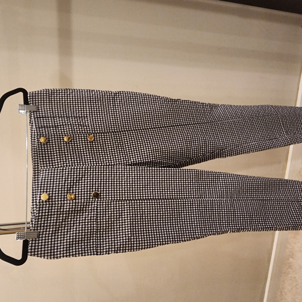 Black and White Checkered Pants with Gold Buttons